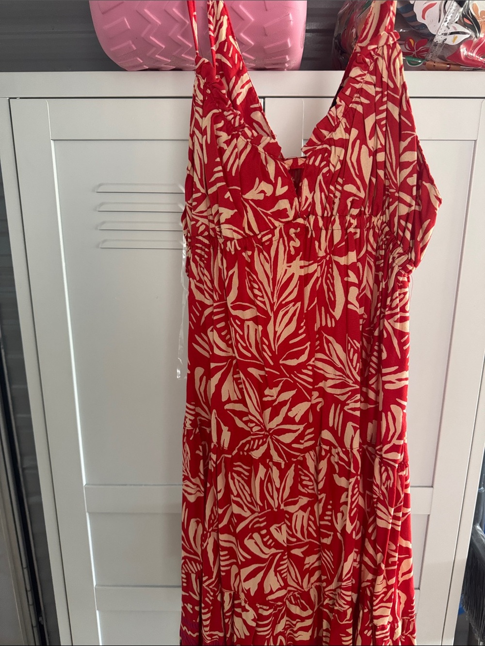 Angie Red and Cream Tropical Maxi Dress